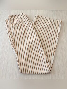 Anthropologie Cream Pants with Tan Vertical Stripes